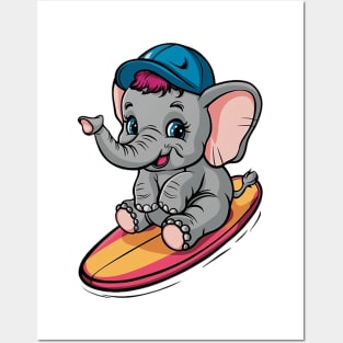 Baby Elephant Surfer Posters and Art